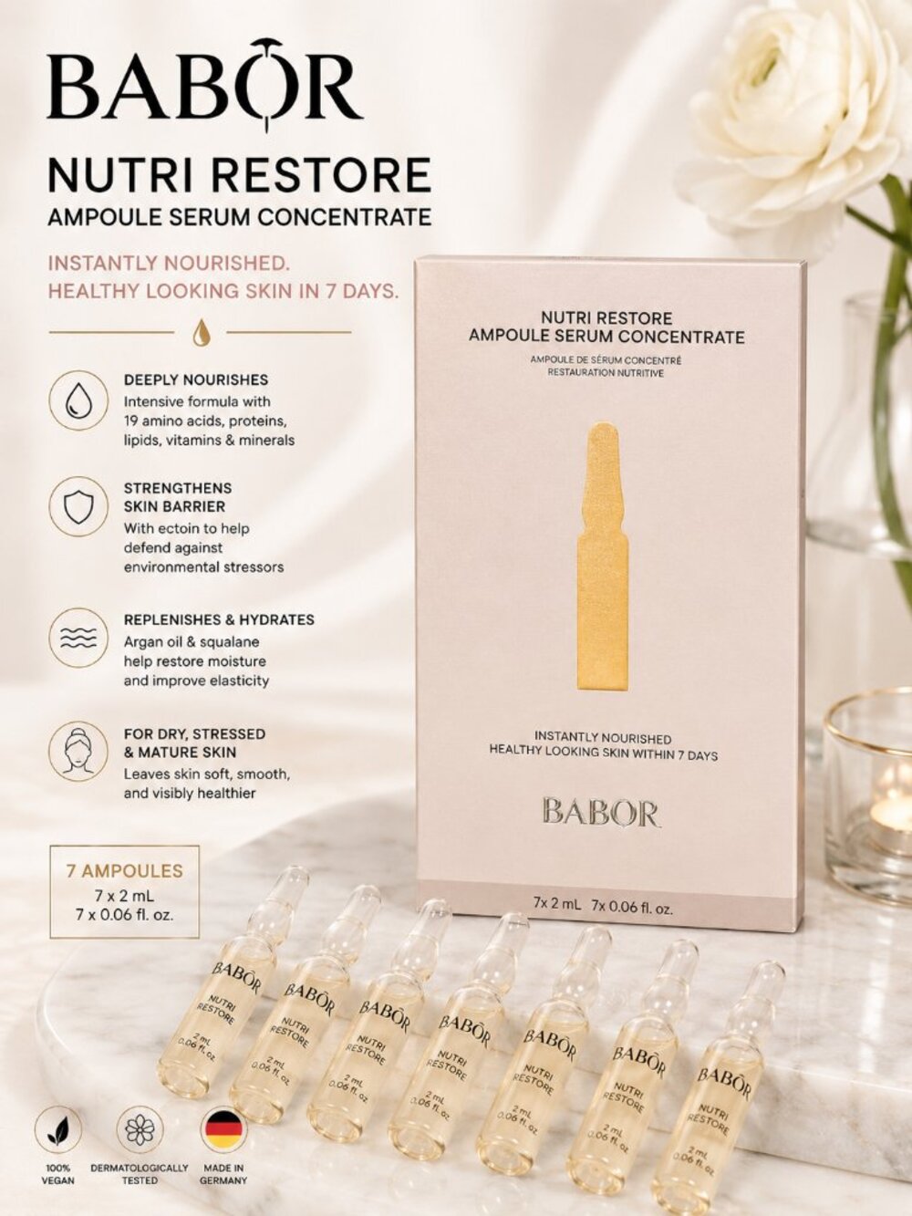 BABOR Nutri Restore Ampoule Serum Concentrate – Cream/Gold Nourishing Face Serum